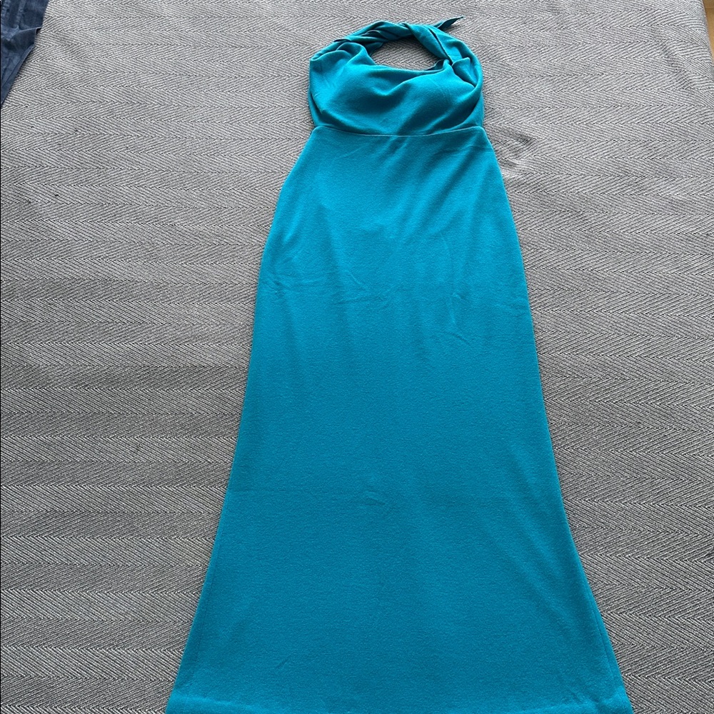 Vintage Ralph Lauren Purple Label Cashmere Halter Top Dress Turquoise Blue 6